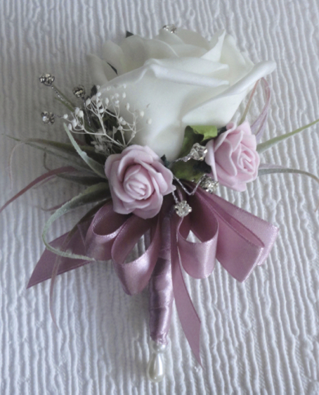 Dusky Pink & White Rose Corsage 